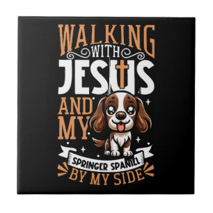 Jesus and dog - English Springer Spaniel Tile