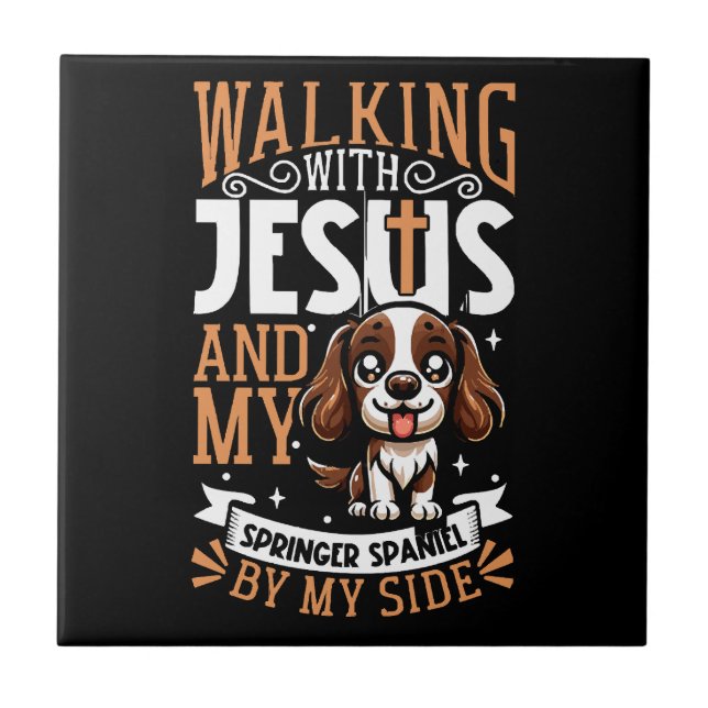 Jesus and dog - English Springer Spaniel Tile (Front)