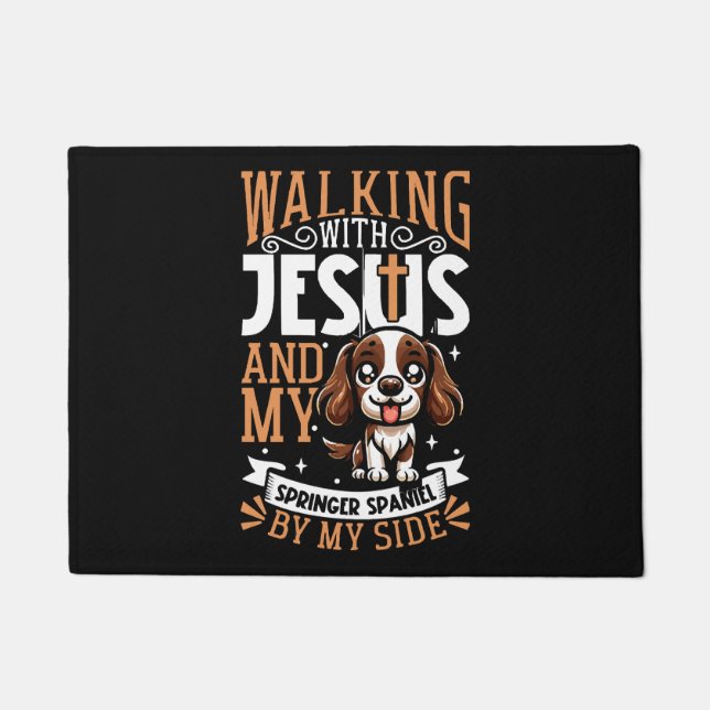 Jesus and dog - English Springer SpanielJesus and  Doormat (Front)