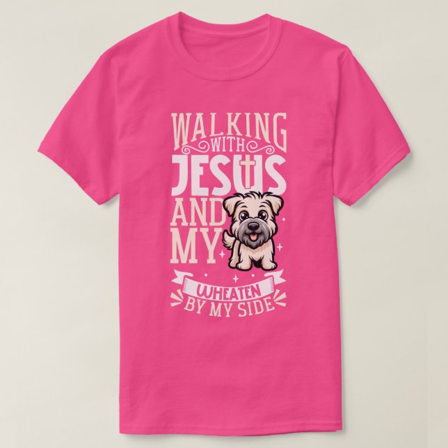 Jesus and dog Softcoated Wheaten Terrier T-Shirt (Design Front)
