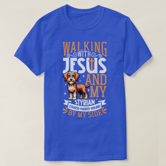 Jesus and dog Styrian Coarsehaired Hound T-Shirt (Design Front)