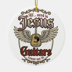 Jesus and Guitars Vintage Christian Guitar Ceramic Tree Decoration
