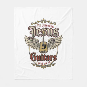 Jesus and Guitars Vintage Christian Guitar Fleece Blanket