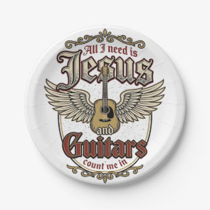 Jesus and Guitars Vintage Christian Guitar Paper Plate