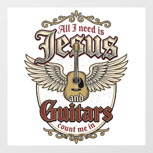 Jesus and Guitars Vintage Christian Guitar Window Cling