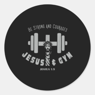 Jesus And Gym Christian Workout Weightlifting Men Classic Round Sticker
