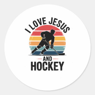 Jesus And Hockey - Vintage Christian Religious Hoc Classic Round Sticker