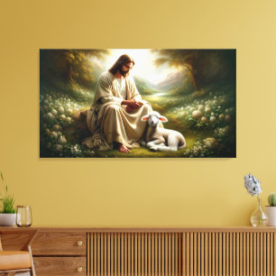 Jesus and Lamb Canvas Art