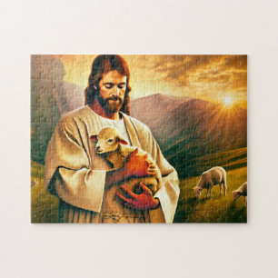 Jesus and Lamb Christian Divine Comfort Jigsaw Puzzle
