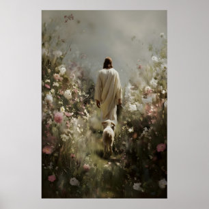 Jesus and Lamb Christian Wall Art Print Modern