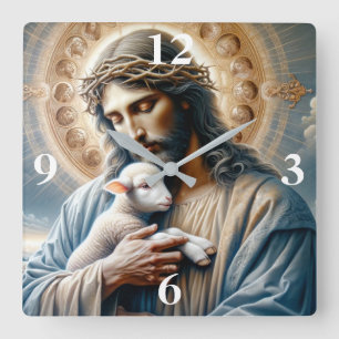 Jesus and Lamb Square Wall Clock
