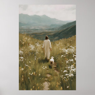 Jesus and Lamb The Good Shepherd Lost Sheep Jesus Poster