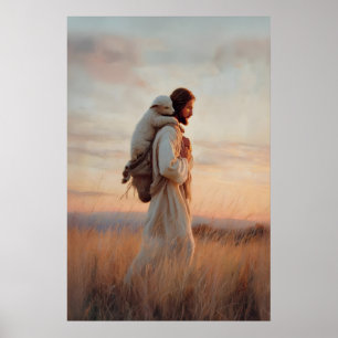 Jesus and Lamb The Good Shepherd Lost Sheep Jesus  Poster