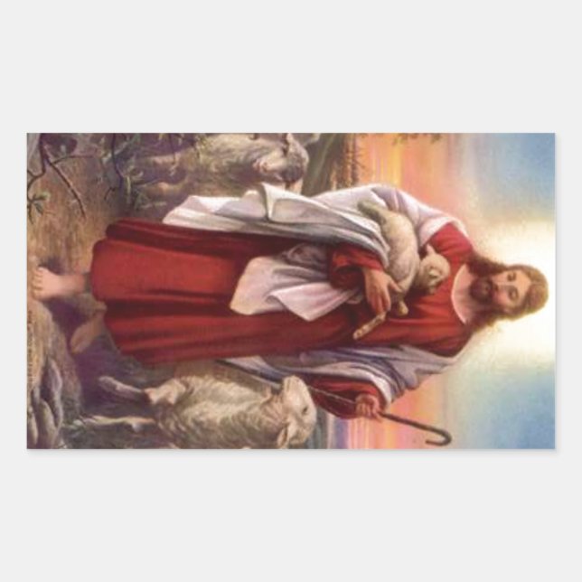 Jesus and lambs rectangular sticker (Front)