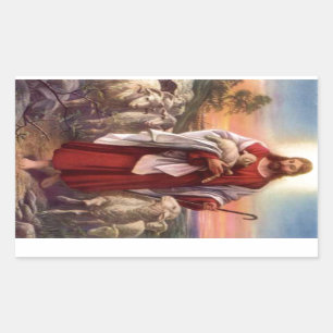 Jesus and lambs rectangular sticker