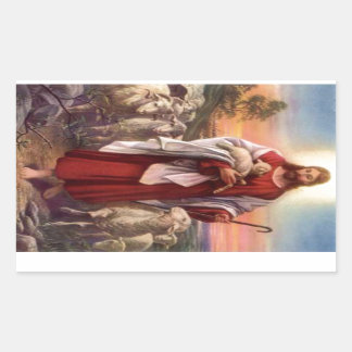 Jesus and lambs rectangular sticker