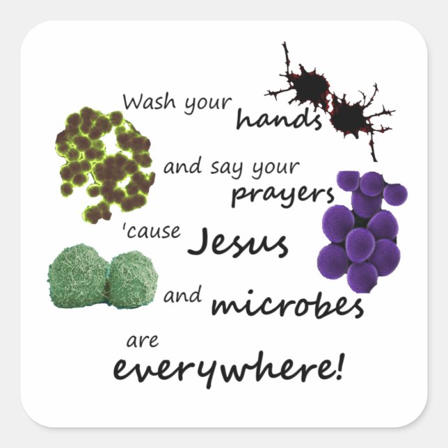 Jesus and Microbes Square Sticker (Front)