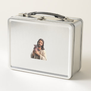 Jesus and Moo Deng_ A Unique Take on Classic Art T Metal Lunch Box