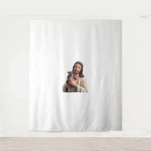 Jesus and Moo Deng_ A Unique Take on Classic Art T Tapestry
