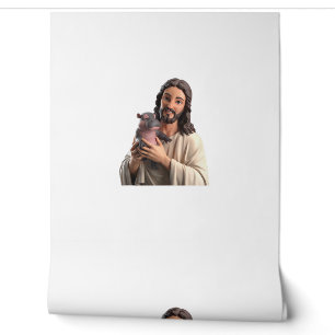 Jesus and Moo Deng_ A Unique Take on Classic Art T Wallpaper