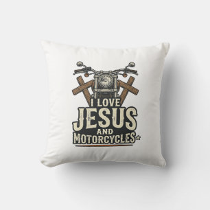 Jesus and Motorcycles Vintage Christian Biker Desi Cushion