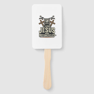 Jesus and Motorcycles Vintage Christian Biker Desi Hand Fan