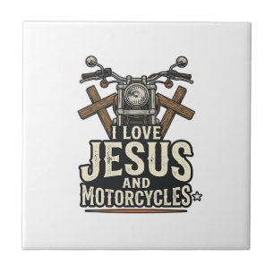 Jesus and Motorcycles Vintage Christian Biker Desi Tile