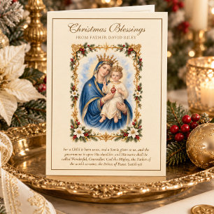 Jesus and Our Lady of the Sacred Heart Floral  Holiday Card