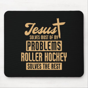 Jesus And Roller Hockey Solve Problems Funny Mouse Mat