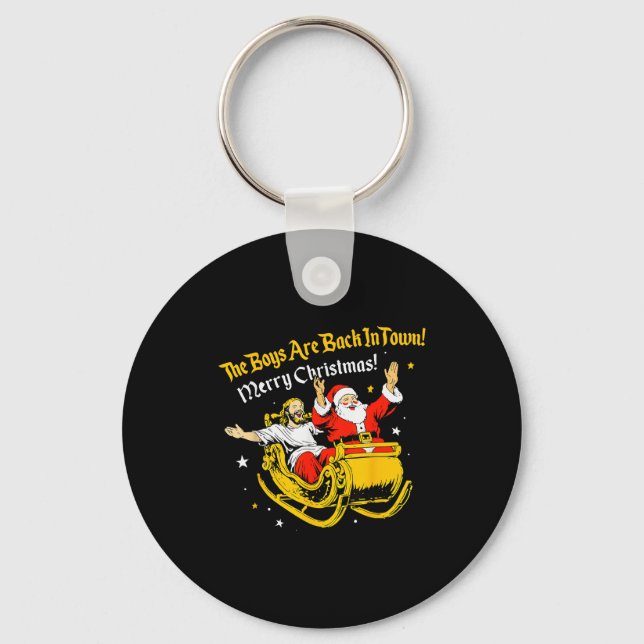 Jesus And Santa Claus Christmas Xmas Town Ous Sayi Key Ring (Front)
