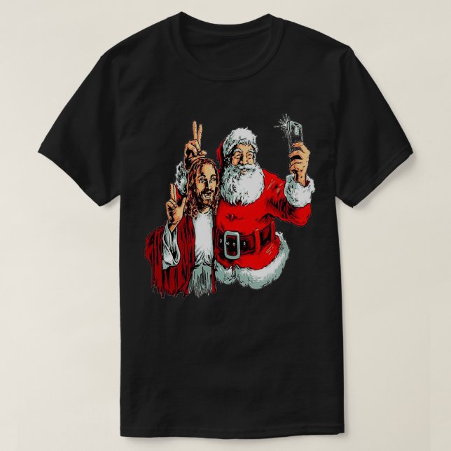 Jesus and Santa selfie T-Shirt (Design Front)