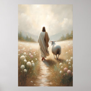 Jesus and Sheep Bible Art Christian Art Jesus Art Poster