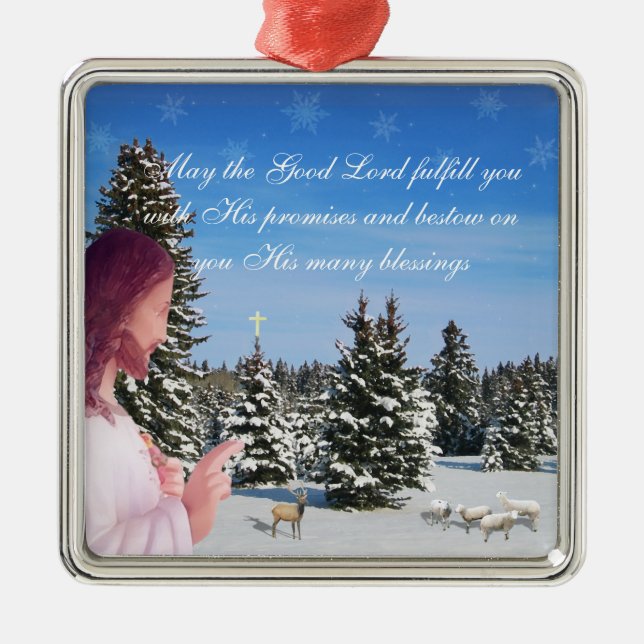 Jesus and Sheep Metal Tree Decoration (Front)