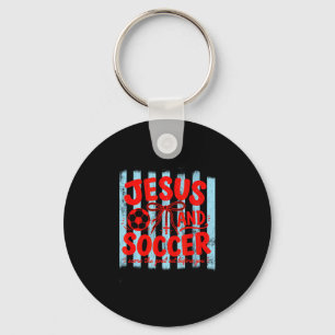 Jesus and soccer lover mum faith religious stripes key ring