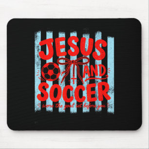 Jesus and soccer lover mum faith religious stripes mouse mat