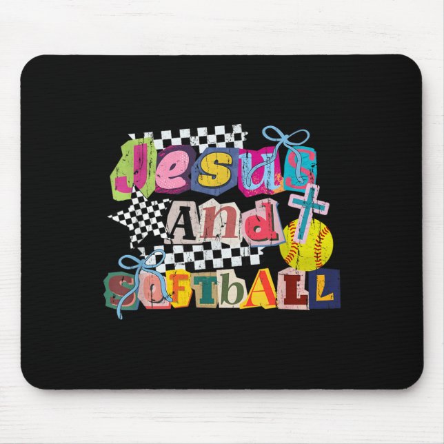 Jesus and Softball Mouse Mat (Front)