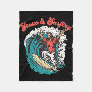 Jesus And Surfing Beach Funny Christian Meme Surf  Fleece Blanket