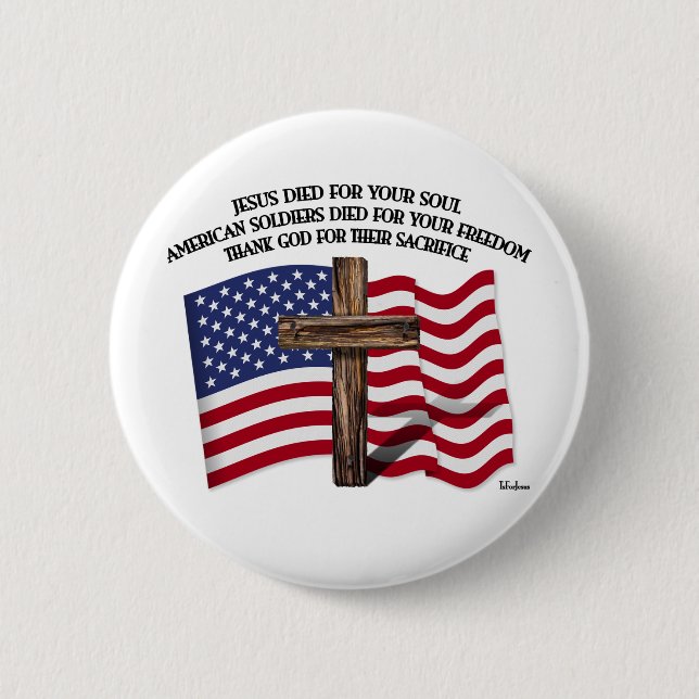 Jesus and the American Soldiers rugged cross US... 6 Cm Round Badge (Front)