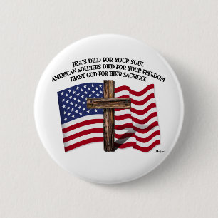 Jesus and the American Soldiers rugged cross US... 6 Cm Round Badge
