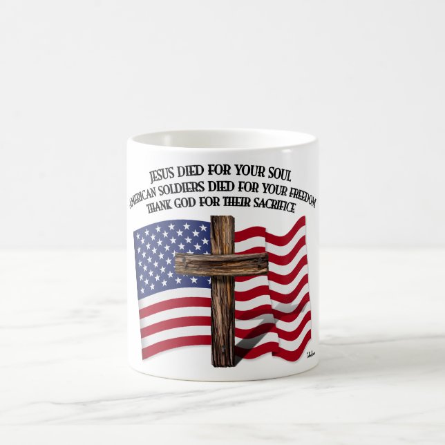 Jesus and the American Soldiers rugged cross US... Coffee Mug (Center)
