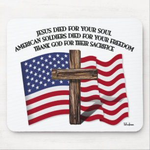 Jesus and the American Soldiers rugged cross US... Mouse Mat