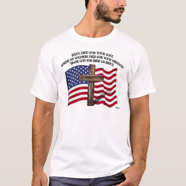 Jesus and the American Soldiers rugged cross US... T-Shirt (Front)