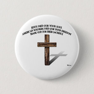 Jesus and the American Soldiers with rugged cross 6 Cm Round Badge