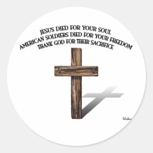 Jesus and the American Soldiers with rugged cross Classic Round Sticker