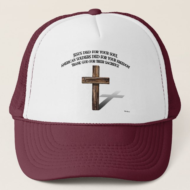 Jesus and the American Soldiers with rugged cross Trucker Hat (Front)