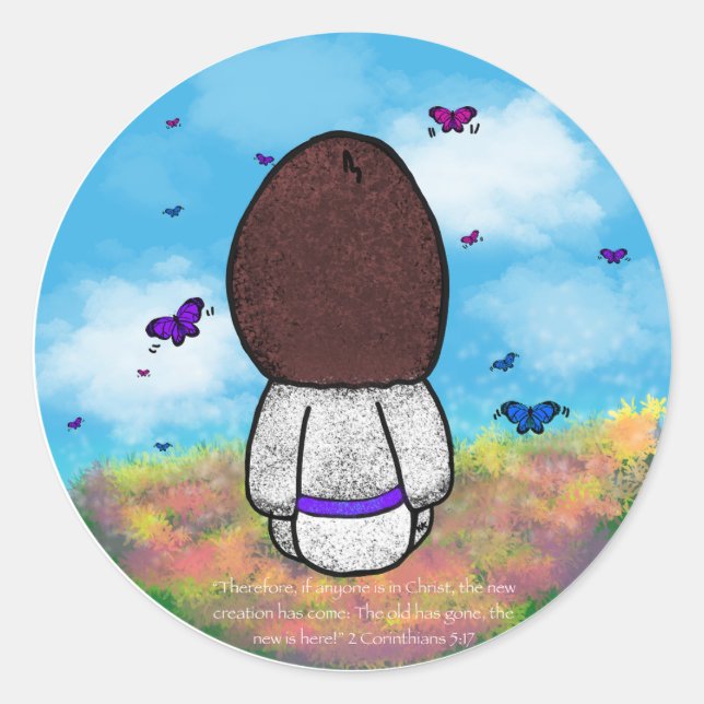 Jesus and The Butterflies with Background Classic Round Sticker (Front)