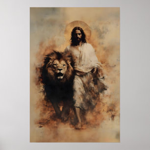 Jesus And The Lion Of Judah Christian Watercolor Poster