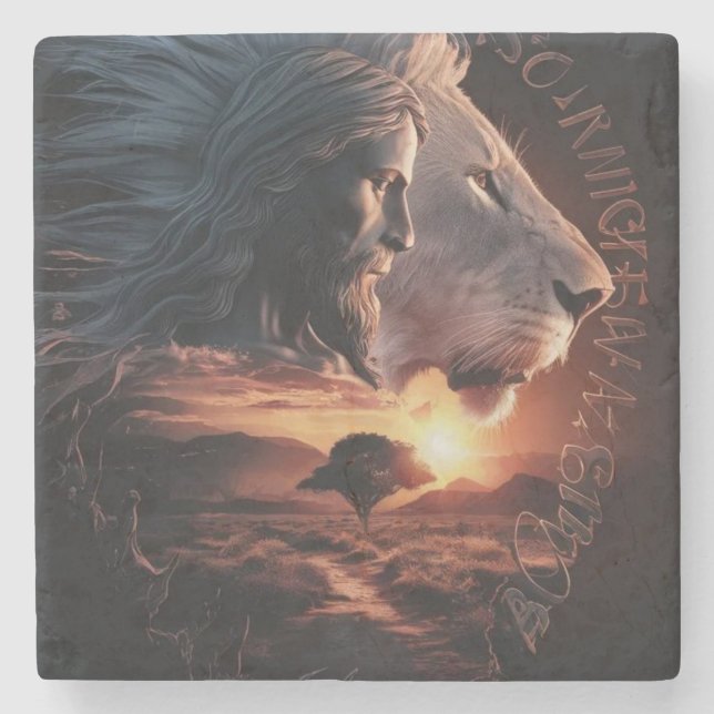 Jesus and The Lion Stone Coaster (Front)
