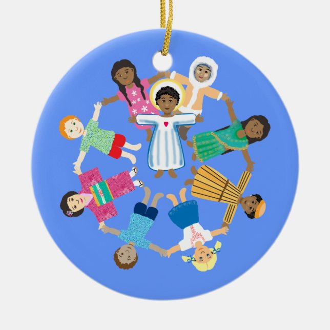 Jesus and the little children ceramic tree decoration (Front)
