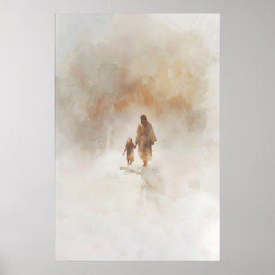Jesus And The Little Girl Watercolor Christian Art Poster
